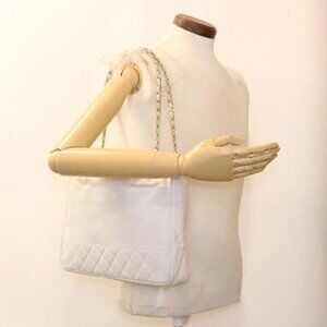 CHANEL Chain Shoulder Bag Lamb Skin White CC Auth yk6254